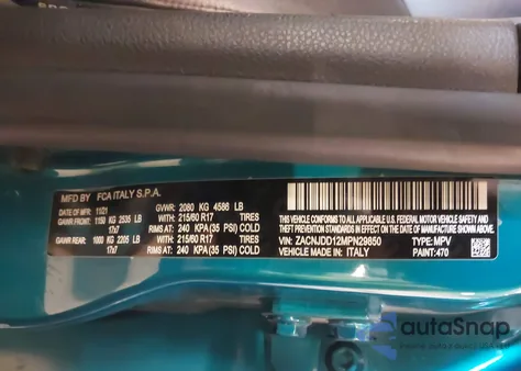 2021 Jeep Renegade Limited 4X4 z USA, uszkodzony, nr VIN ZACNJDD12MPN29850